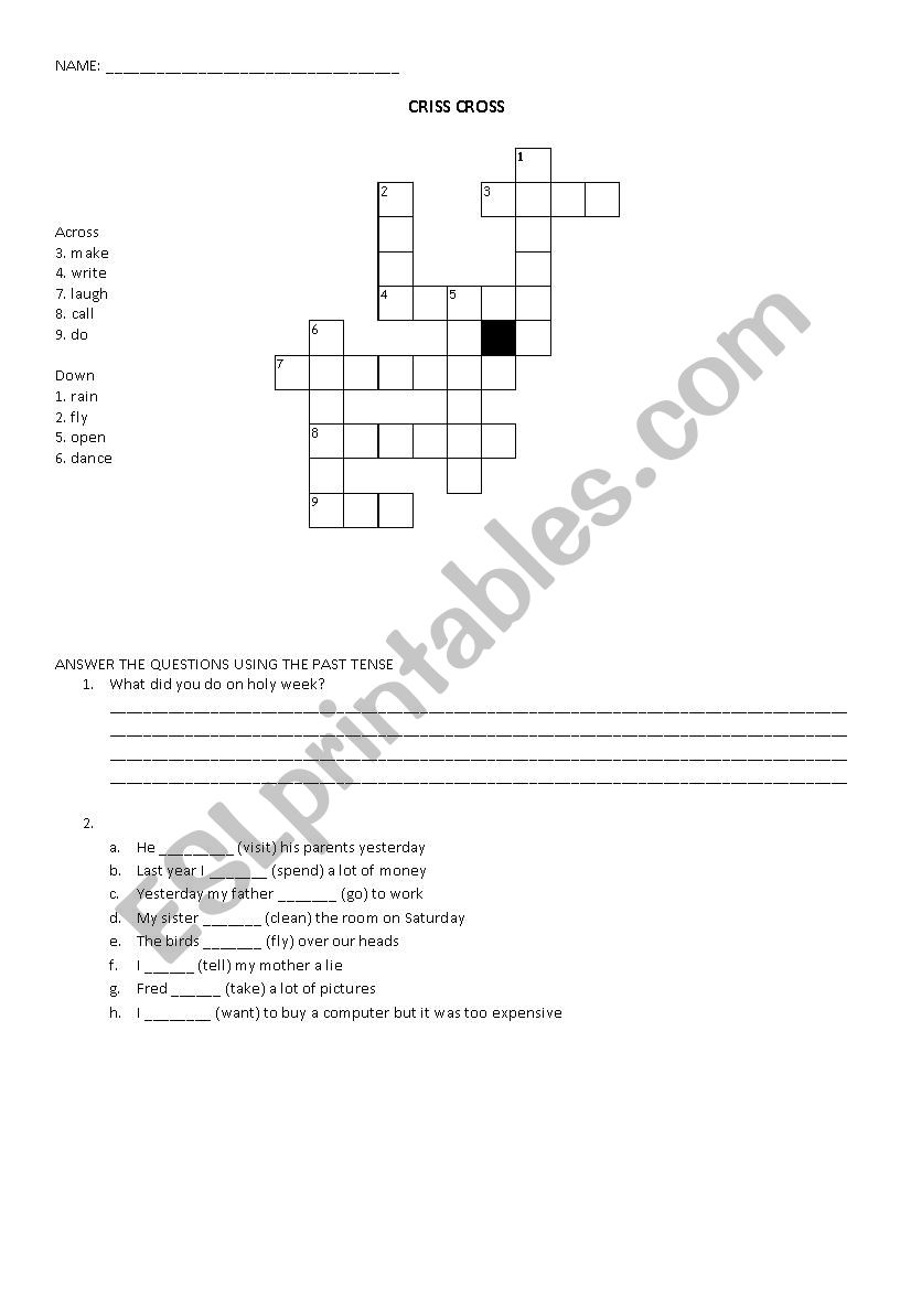 Criss Cross - Simple past tense