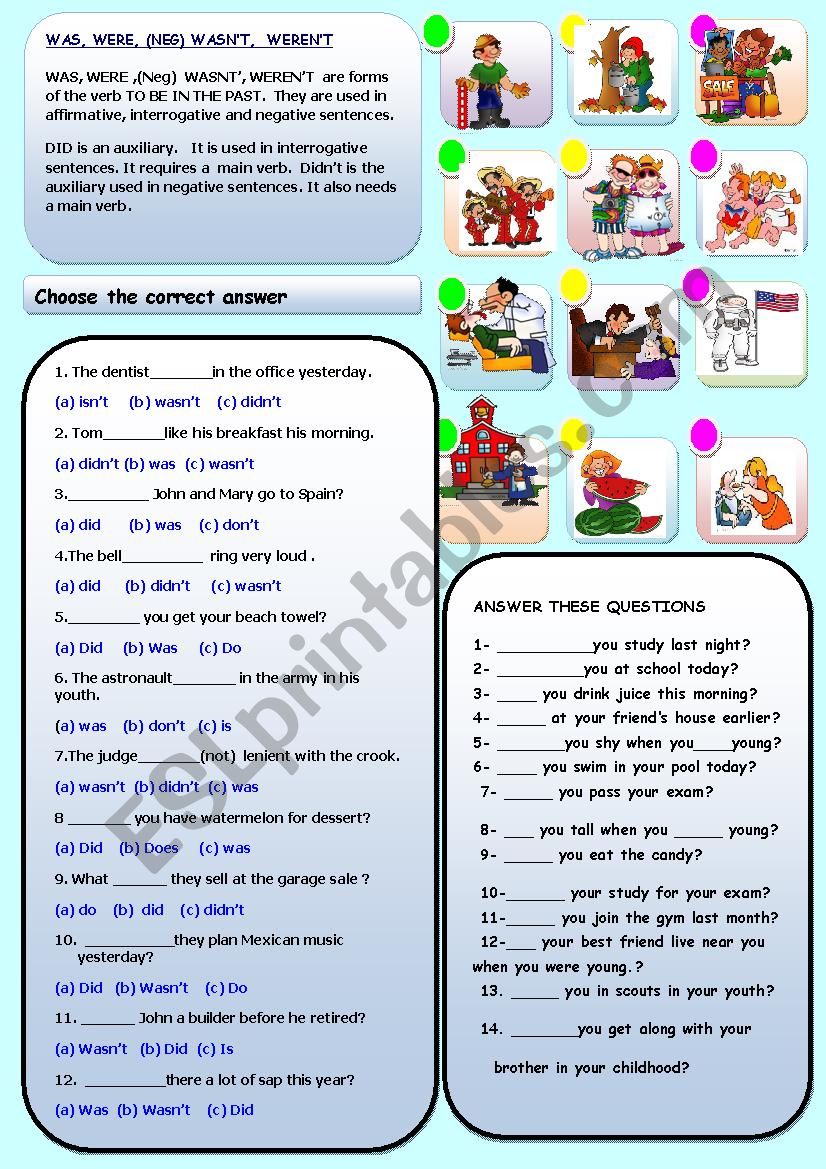 WAS, WASNÂ´T, WERE, WERENÂ´T, DID, DIDNÂ´T