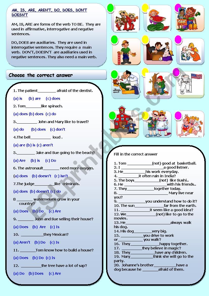 IS, ARE, ISNÂ´T, ARENÂ´T, DO, DOES, DOESNÂ´T