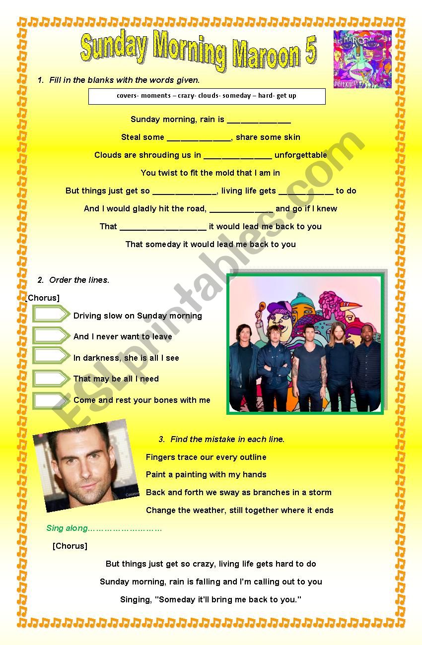 Sunday Morning- Maroon 5 worksheet