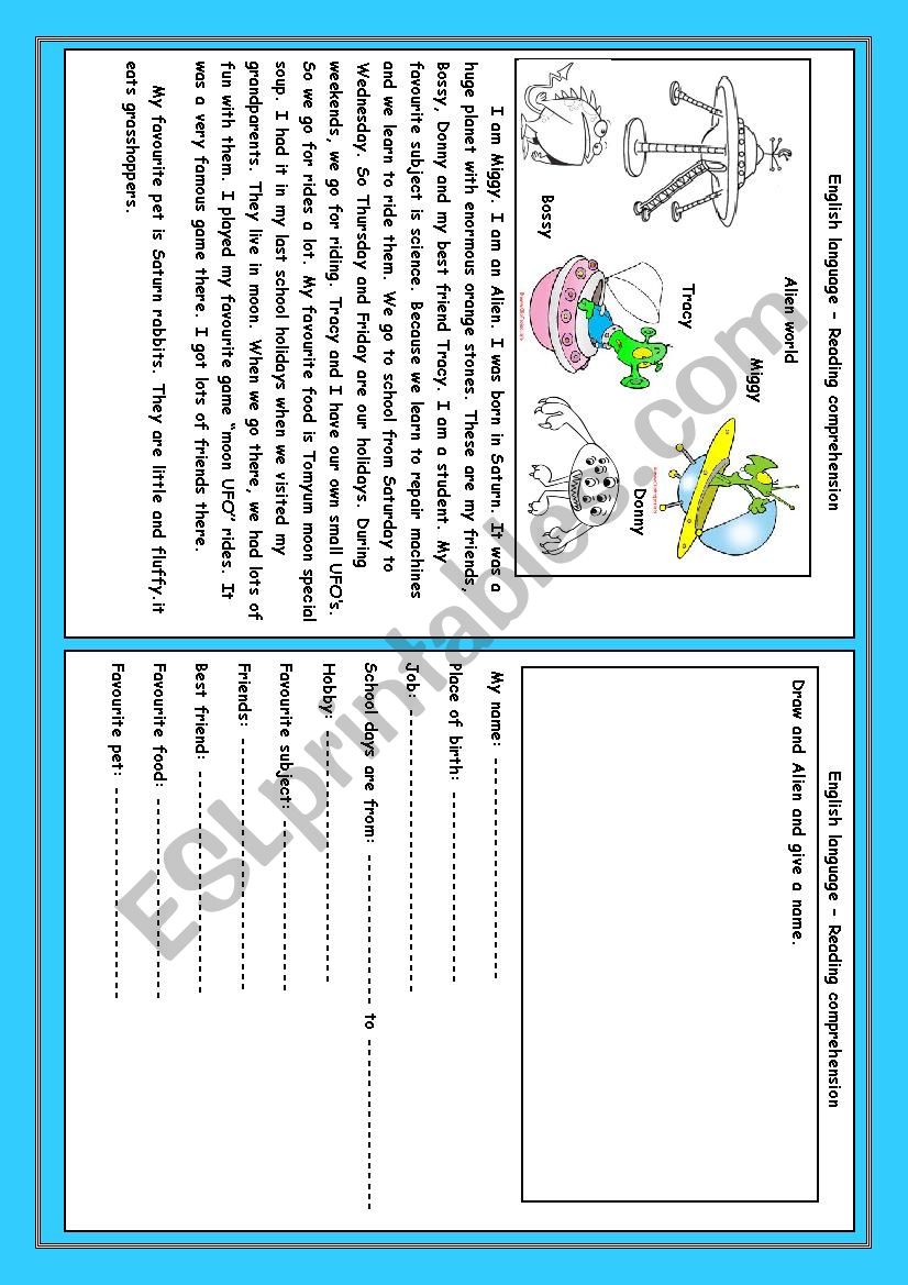 Alien world worksheet