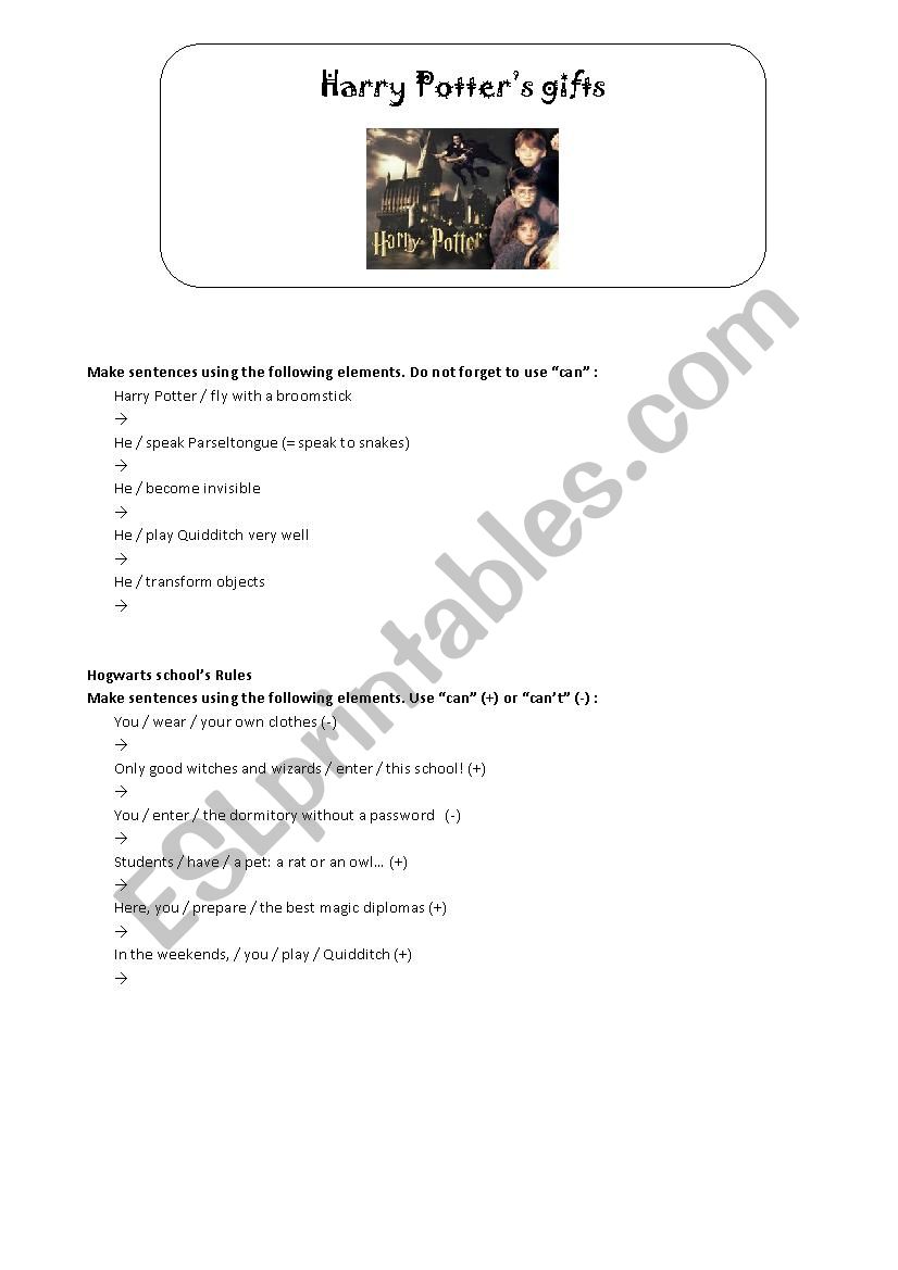 Harry Potters gifts worksheet