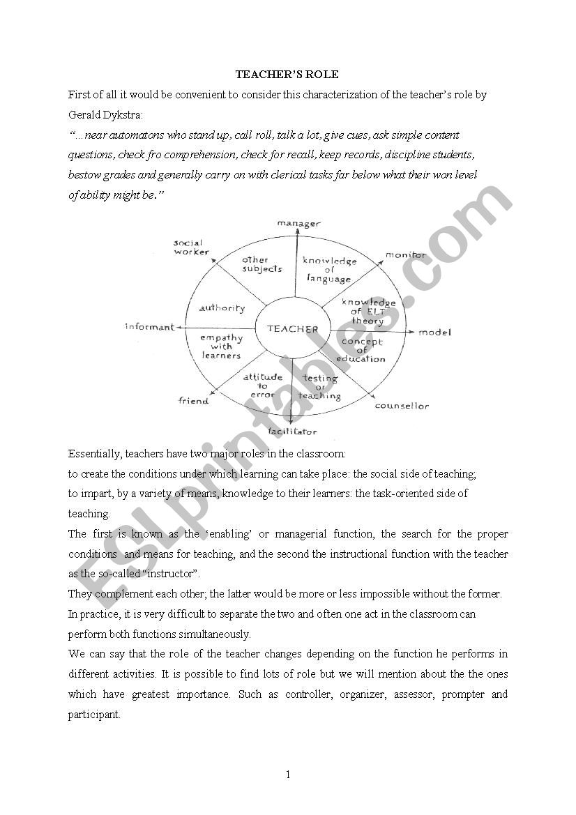 teachers roles worksheet