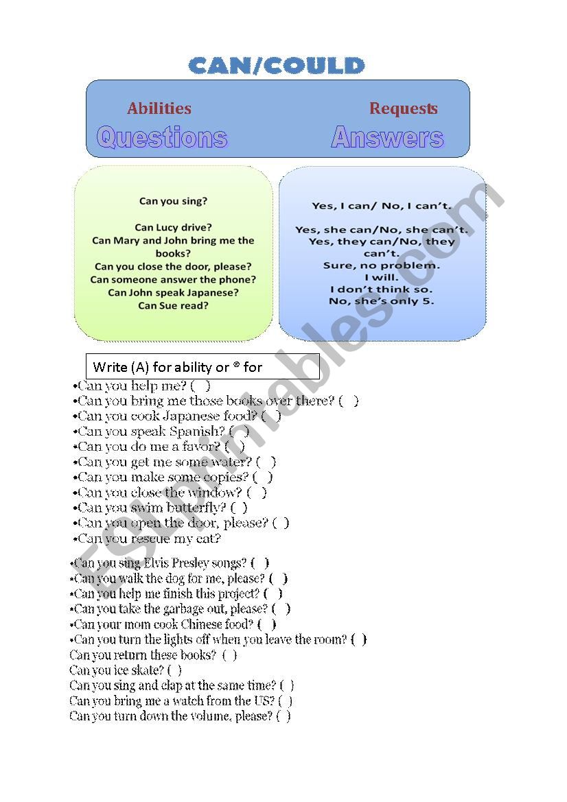 CAN - ABILITIES/ REQUESTS worksheet