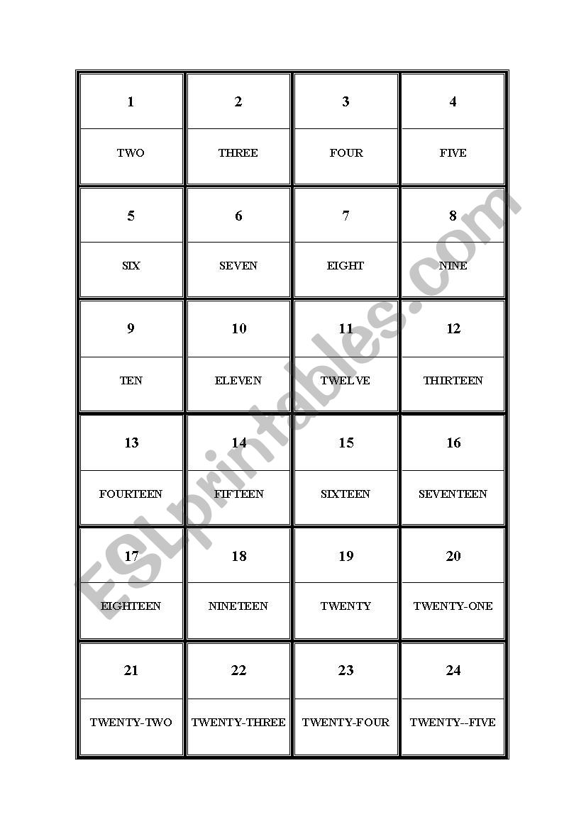 Numbers Domino worksheet