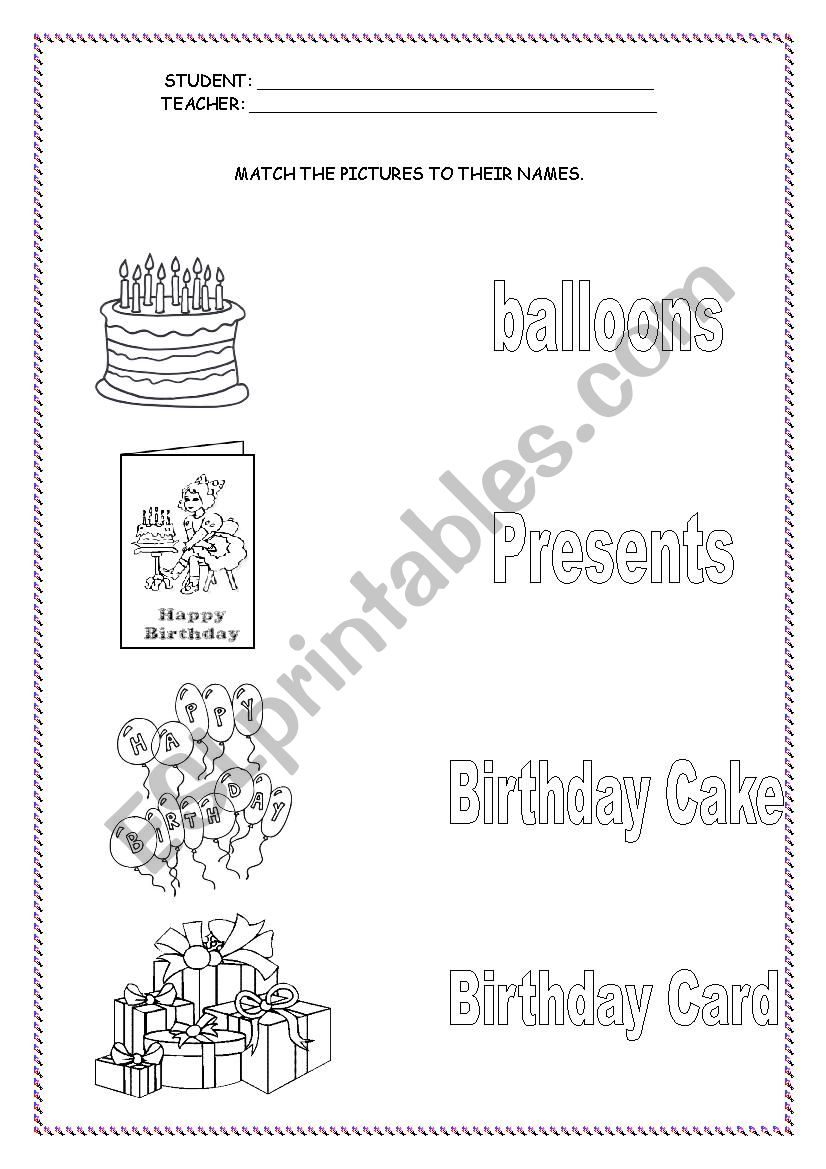 Birthday vocabulary  worksheet