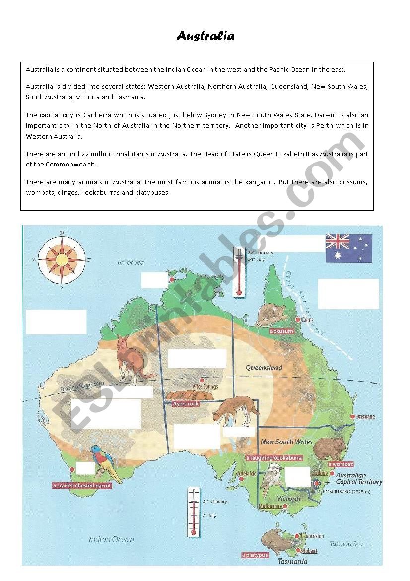 a discovery of Australia worksheet