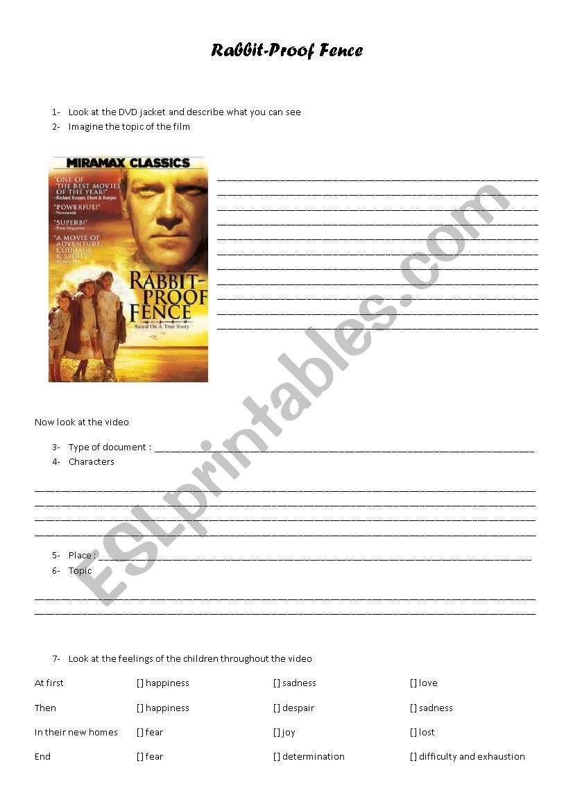 Rabbit-Proof Fence (trailer) worksheet