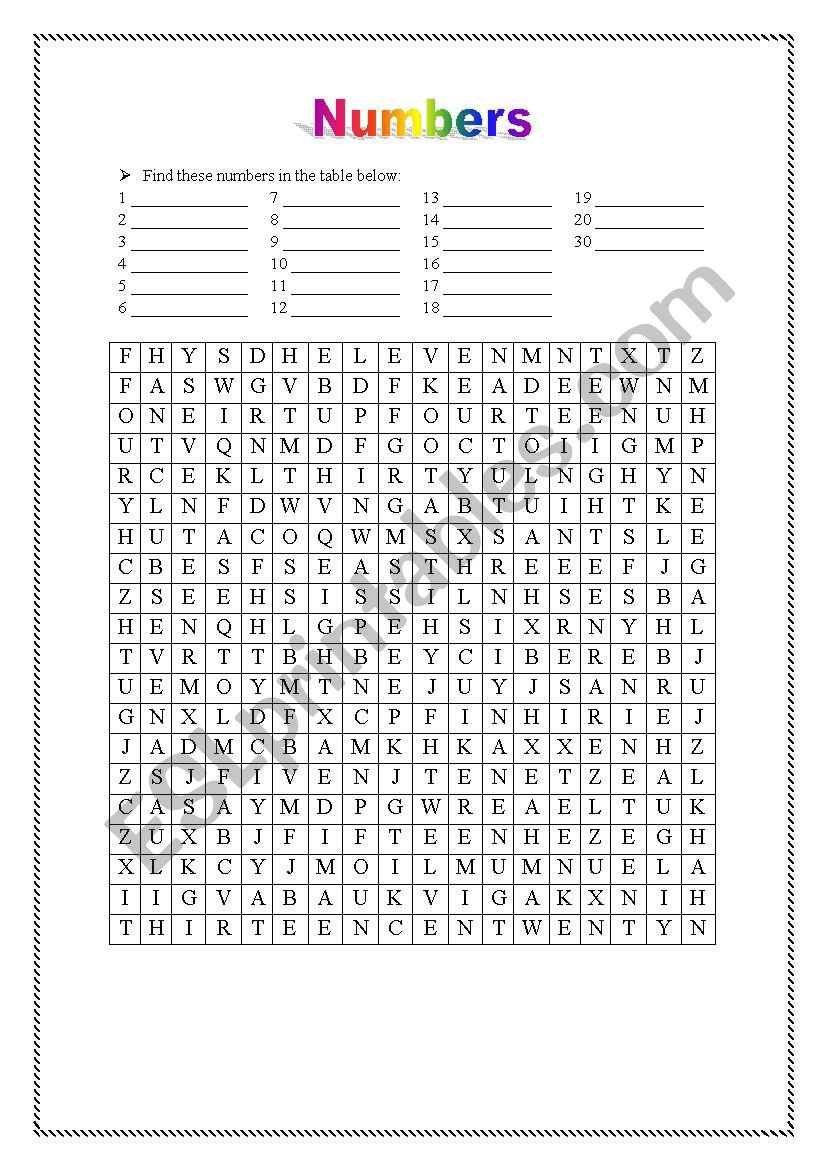 Numbers - Revision work worksheet