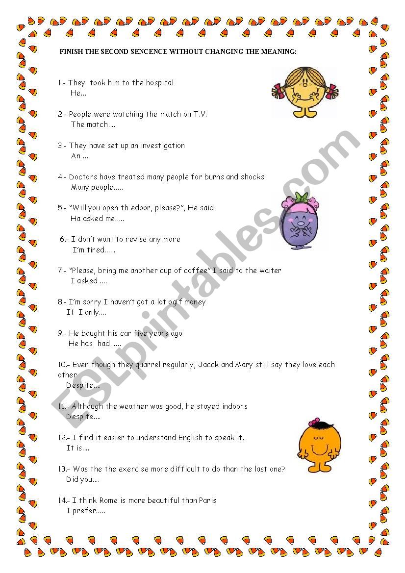 Mixed rephrasing exercises worksheet