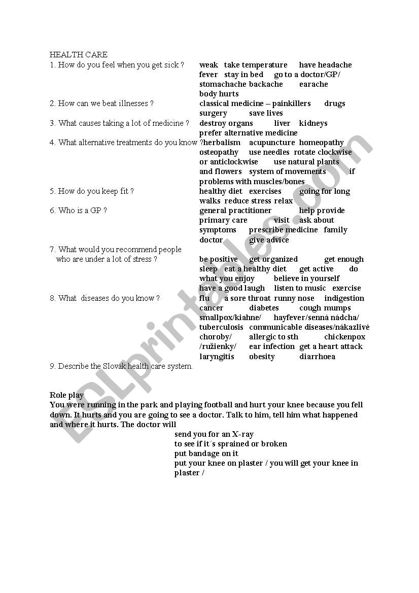 health Care Questions+Vocabulary