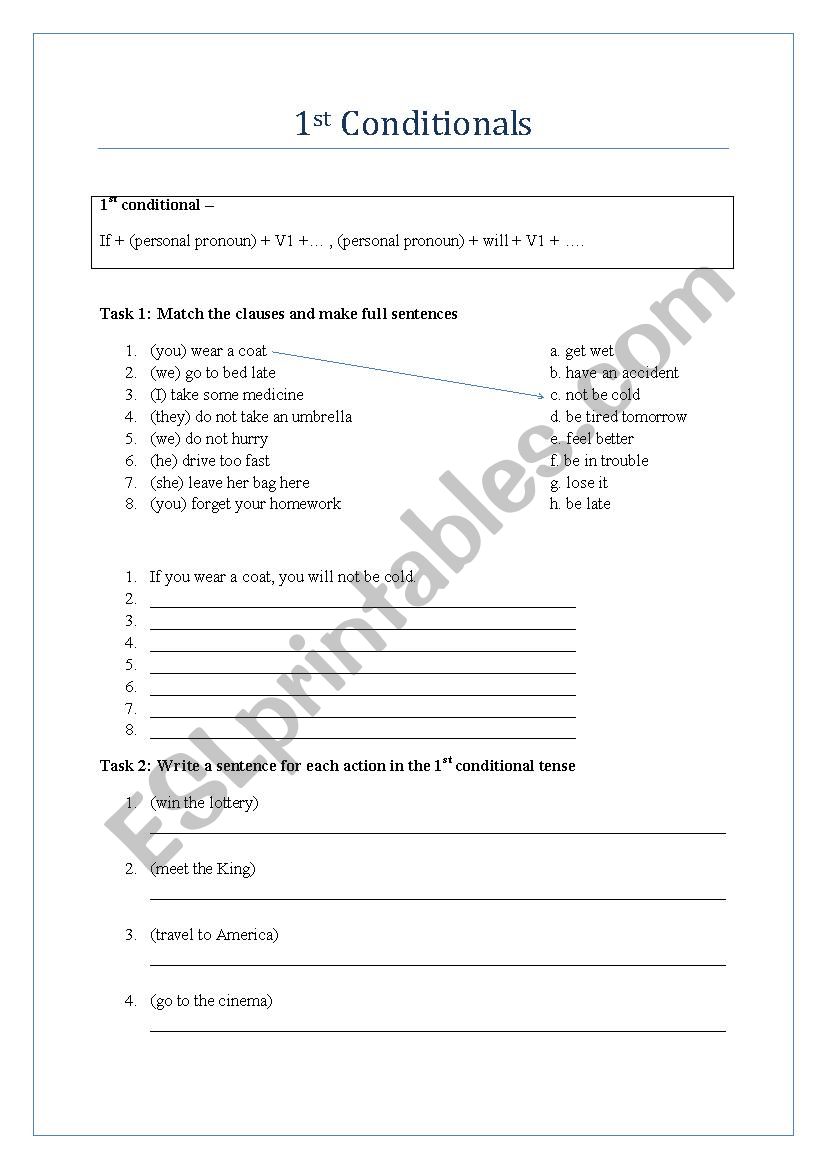 1st conditional tenses worksheet