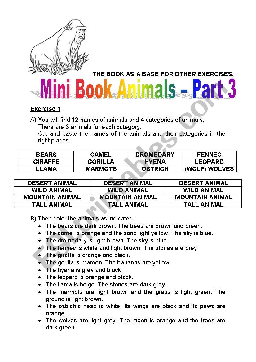 mini book animals 3a - tall, mountain, desert and wild