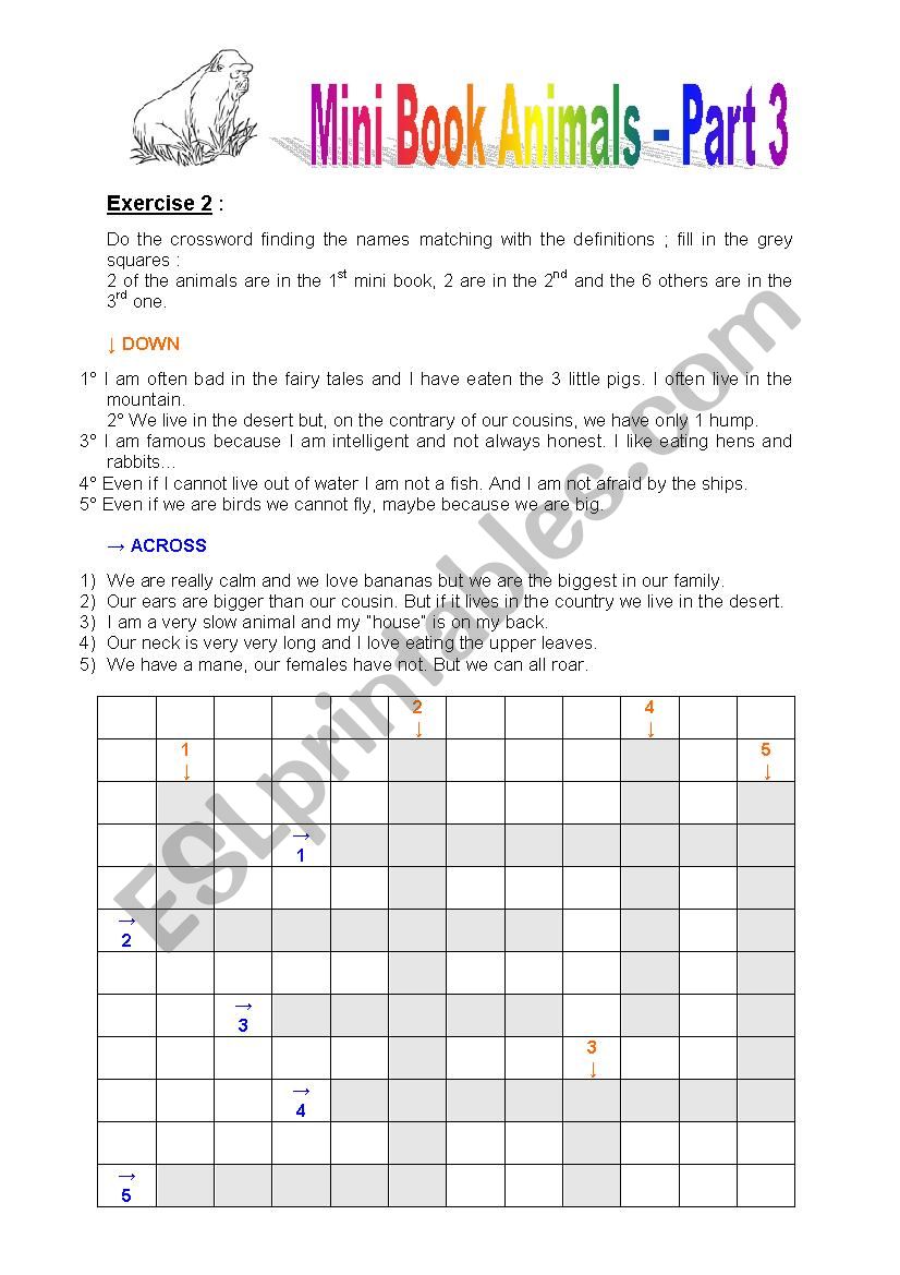 mini book animals 3b - tall, mountain, desert and wild - exercises