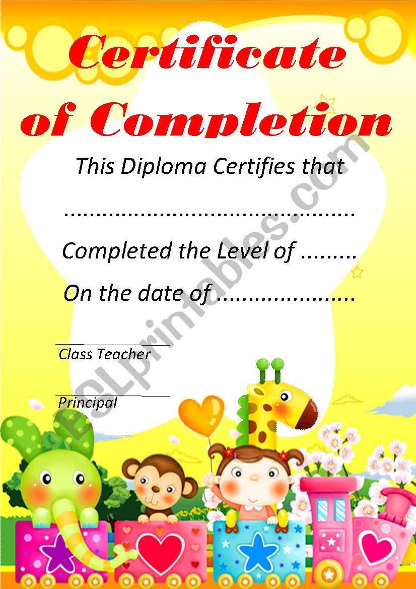 Certificate of Completion worksheet