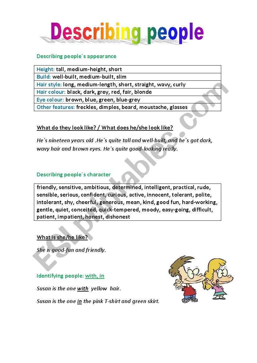 Describing people worksheet