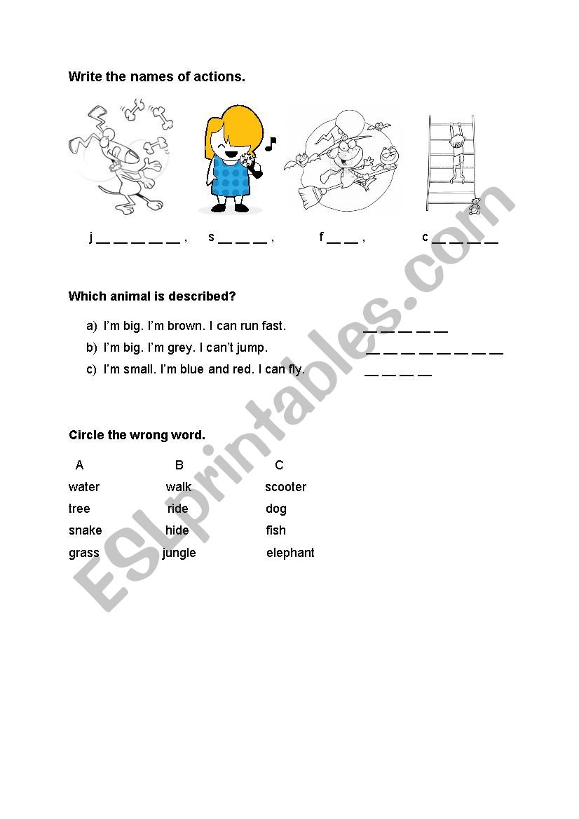 Actions and animals worksheet