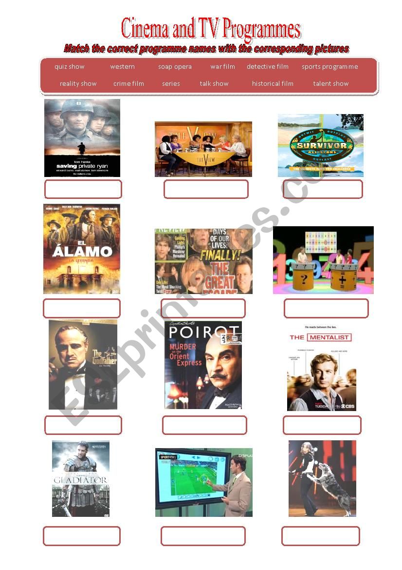 Cinema and Tv programes 1 worksheet