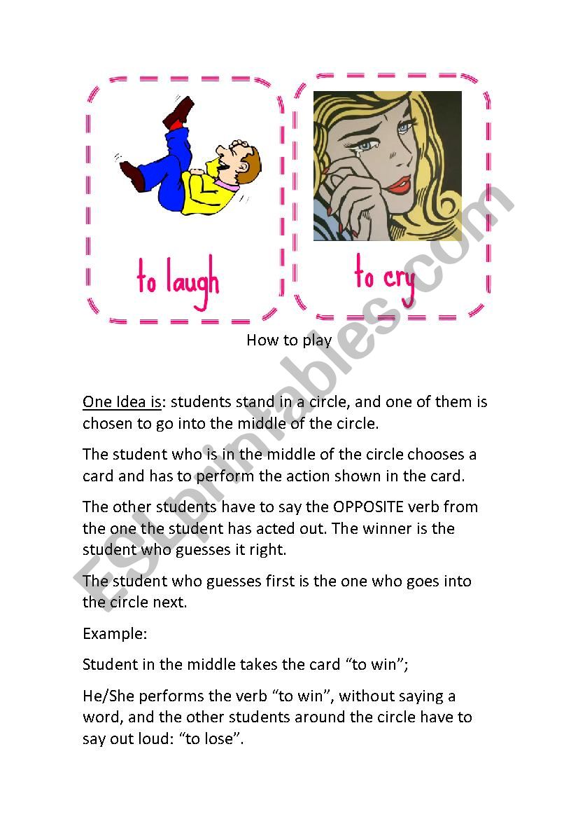 Opposite Verbs Card Game worksheet