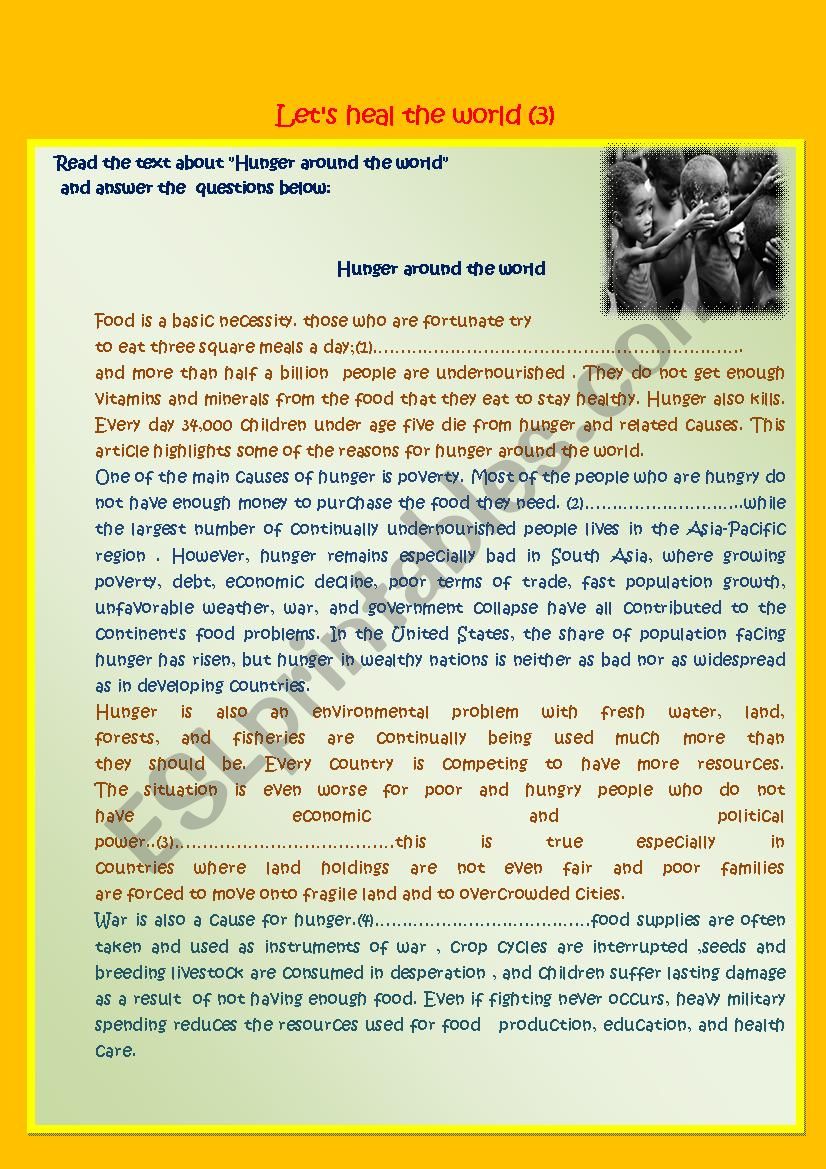 LetÂ´s heal the world (3) worksheet