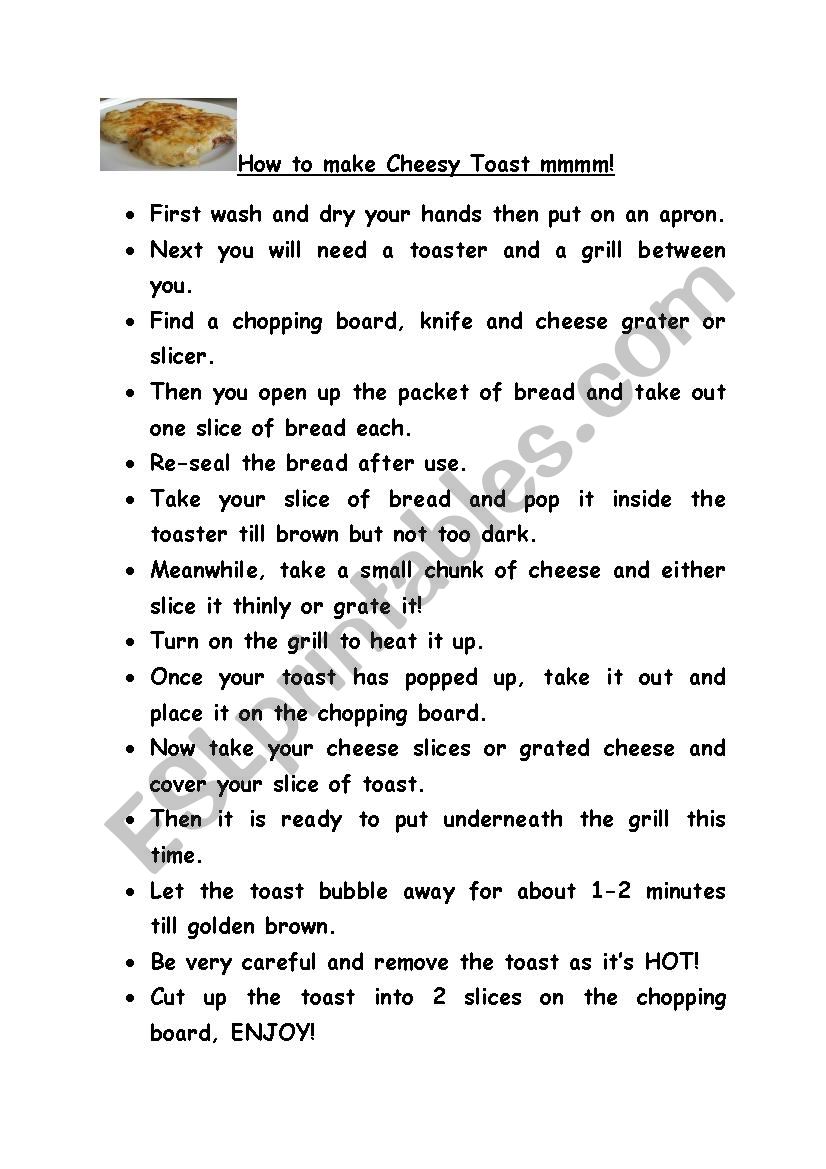 How to make Cheesy Toast worksheet