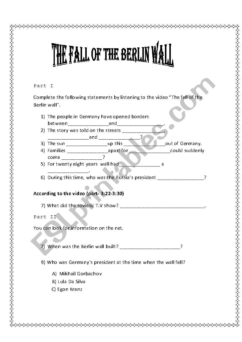 Video Activity - The Fall of the Berlin Wall