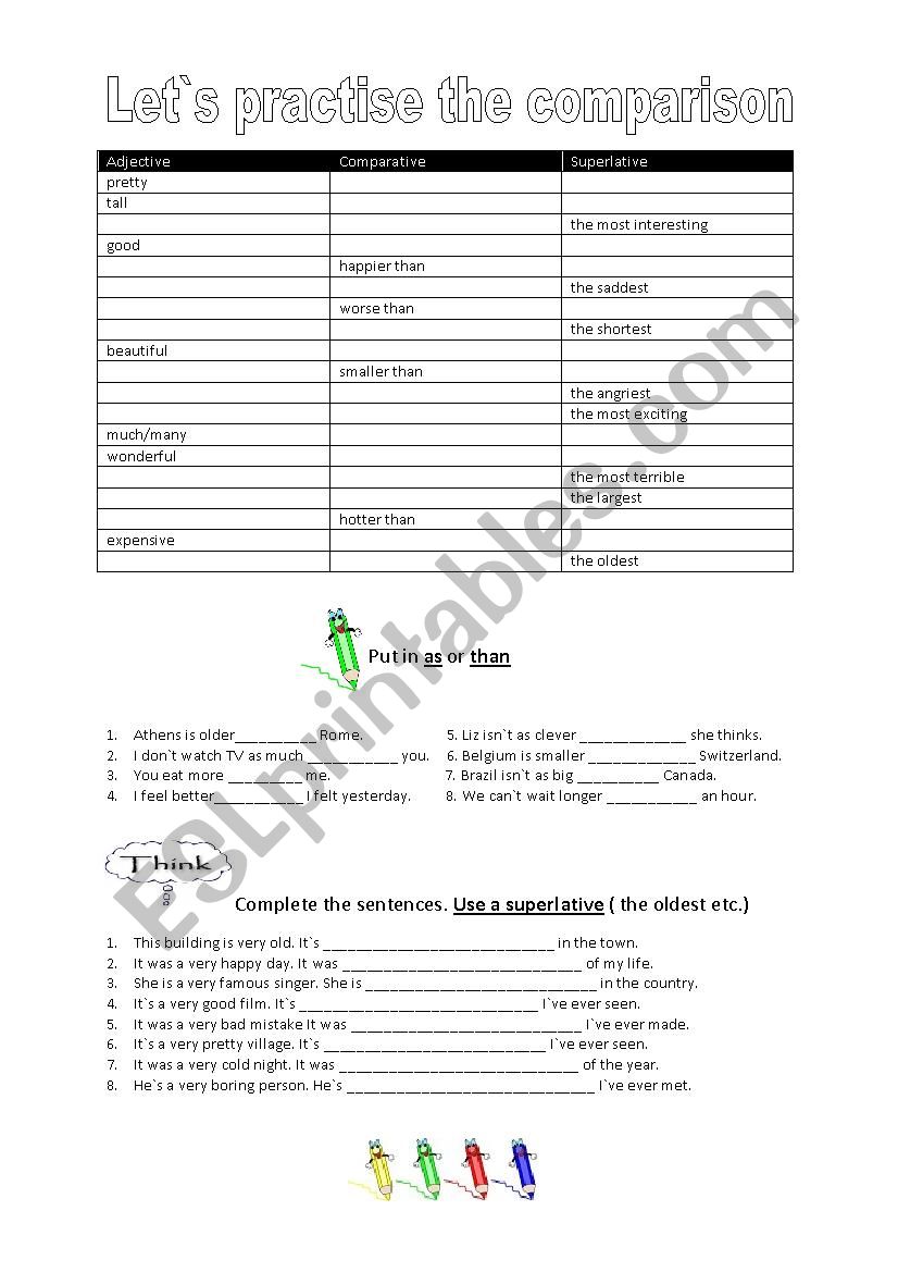 comparison of adjectives worksheet