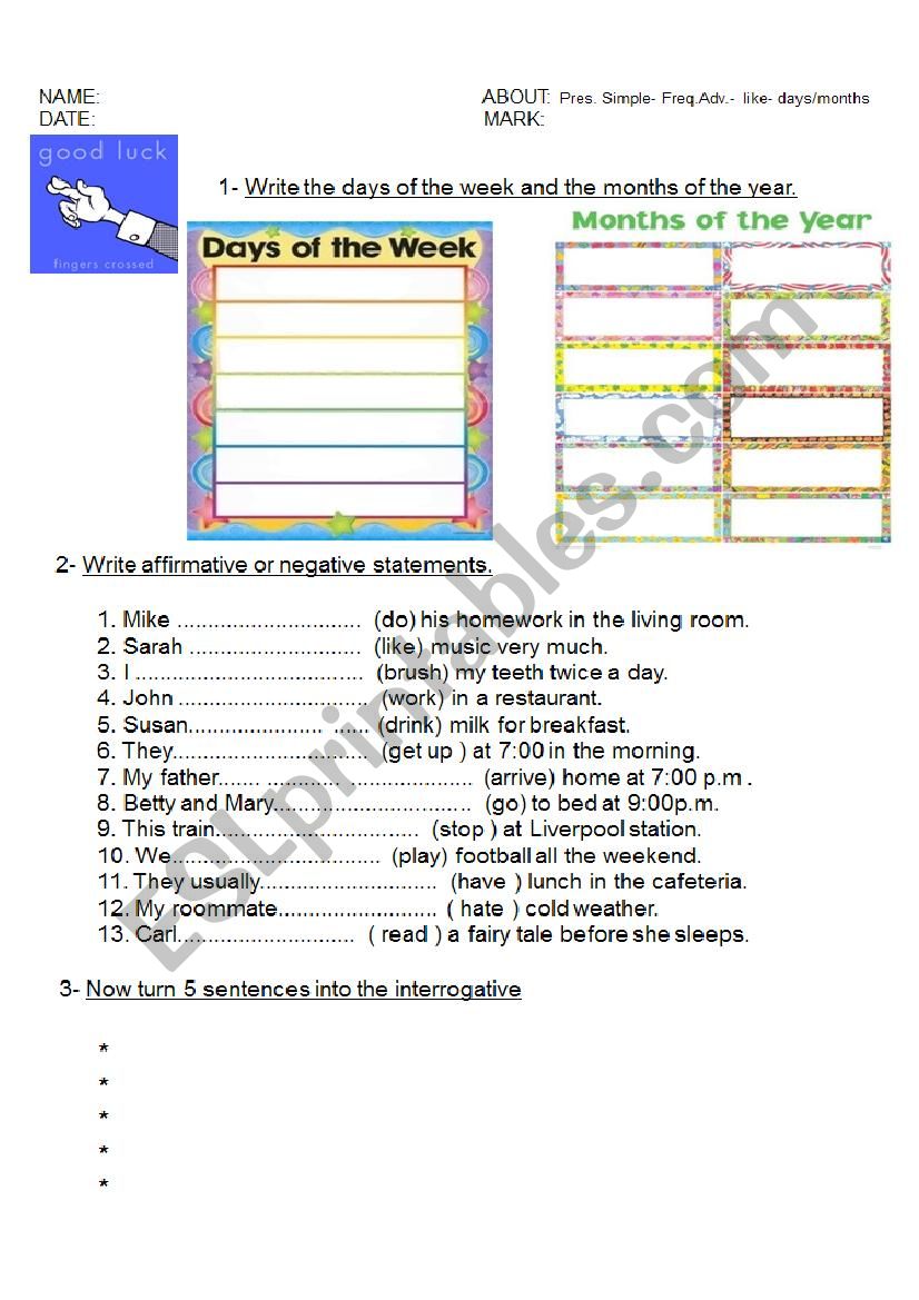 TEST: present simple worksheet