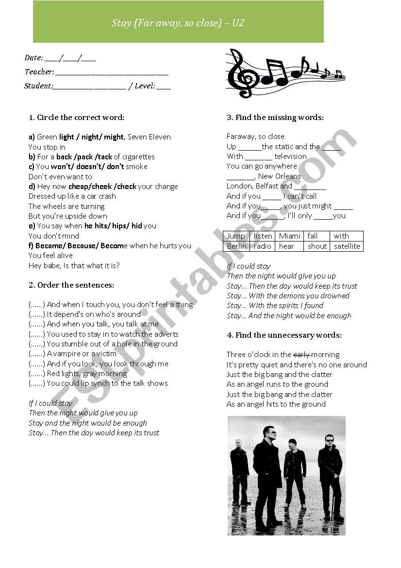 Song lesson: U2 - Stay (faraway, so close) 