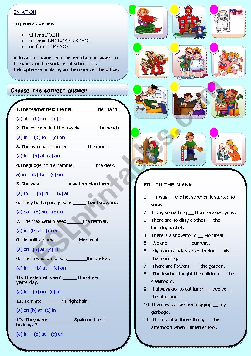 PREPOSITIONS AT, IN, ON worksheet