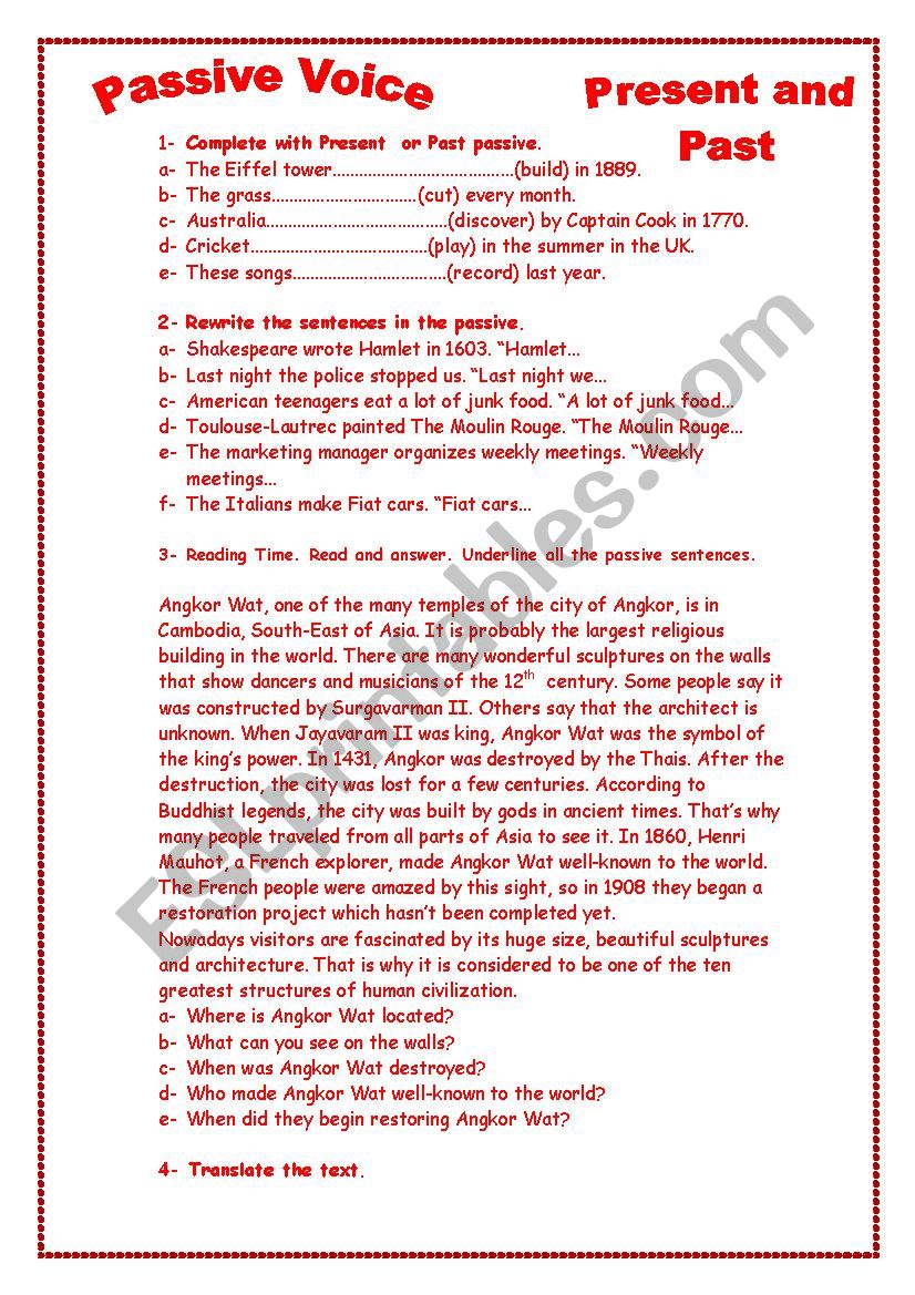 Present and Past Passive worksheet