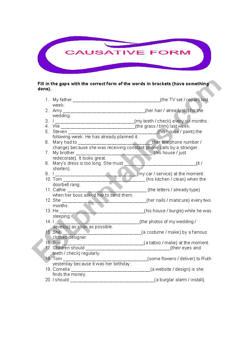 Causative form worksheet