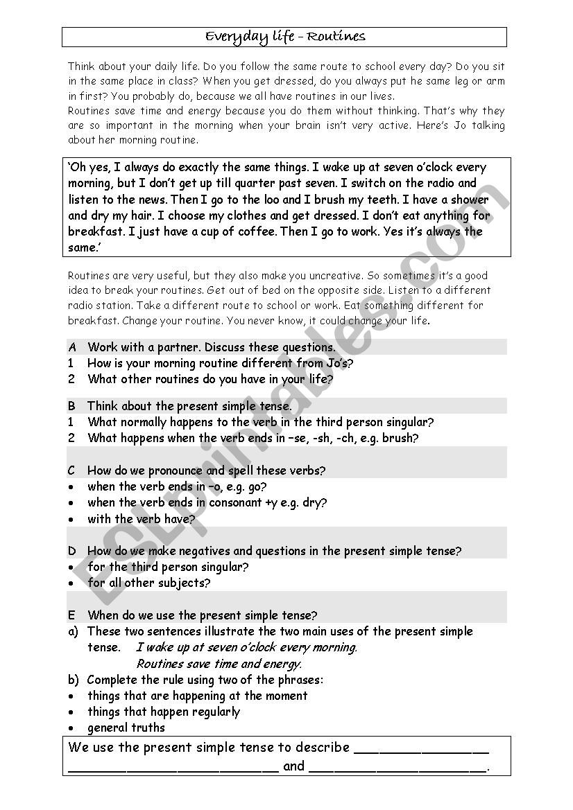 Everyday life worksheet