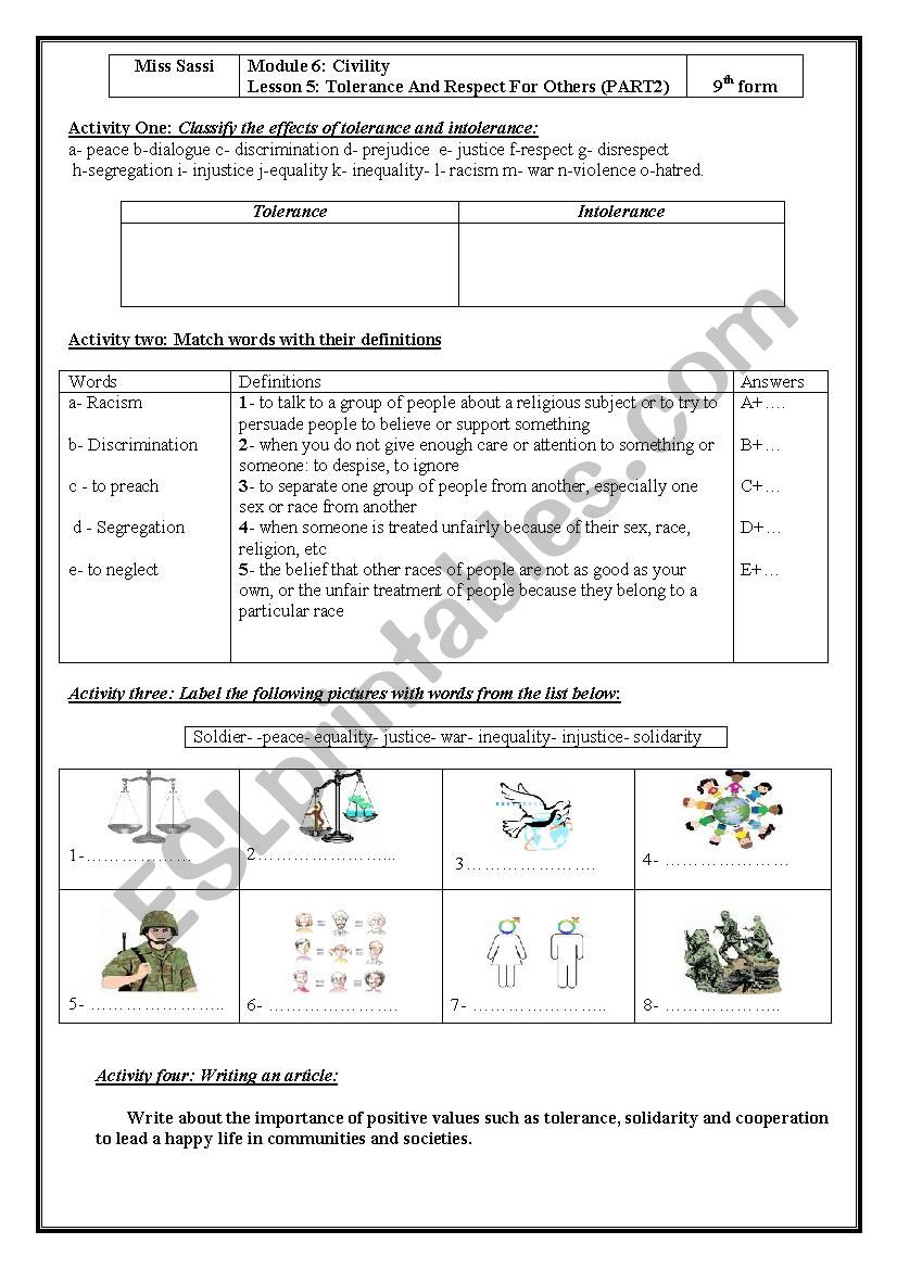 Lesson5 Tolerance (part2) 9th form