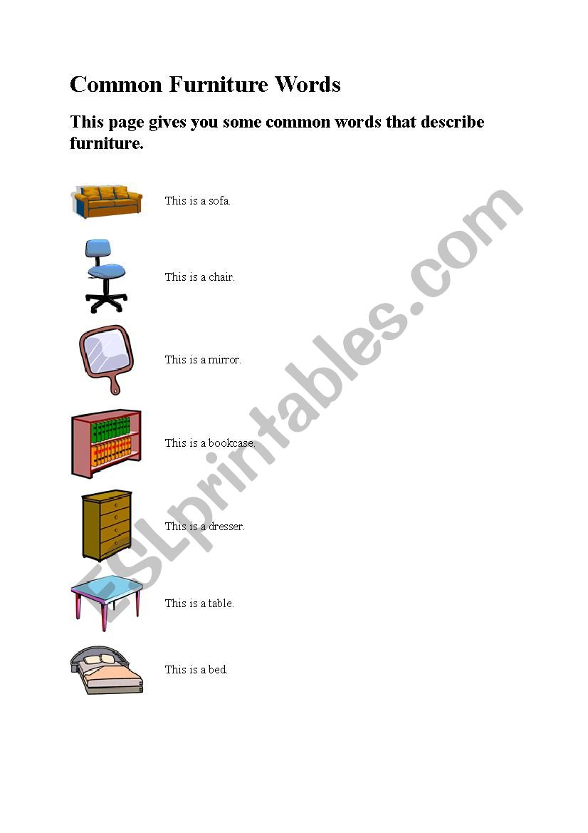 Furniture worksheet