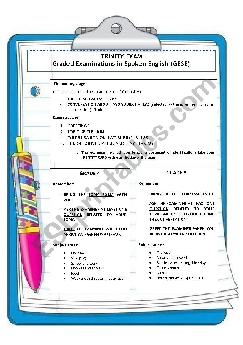 TRINITY EXAM (grades 4-5) worksheet