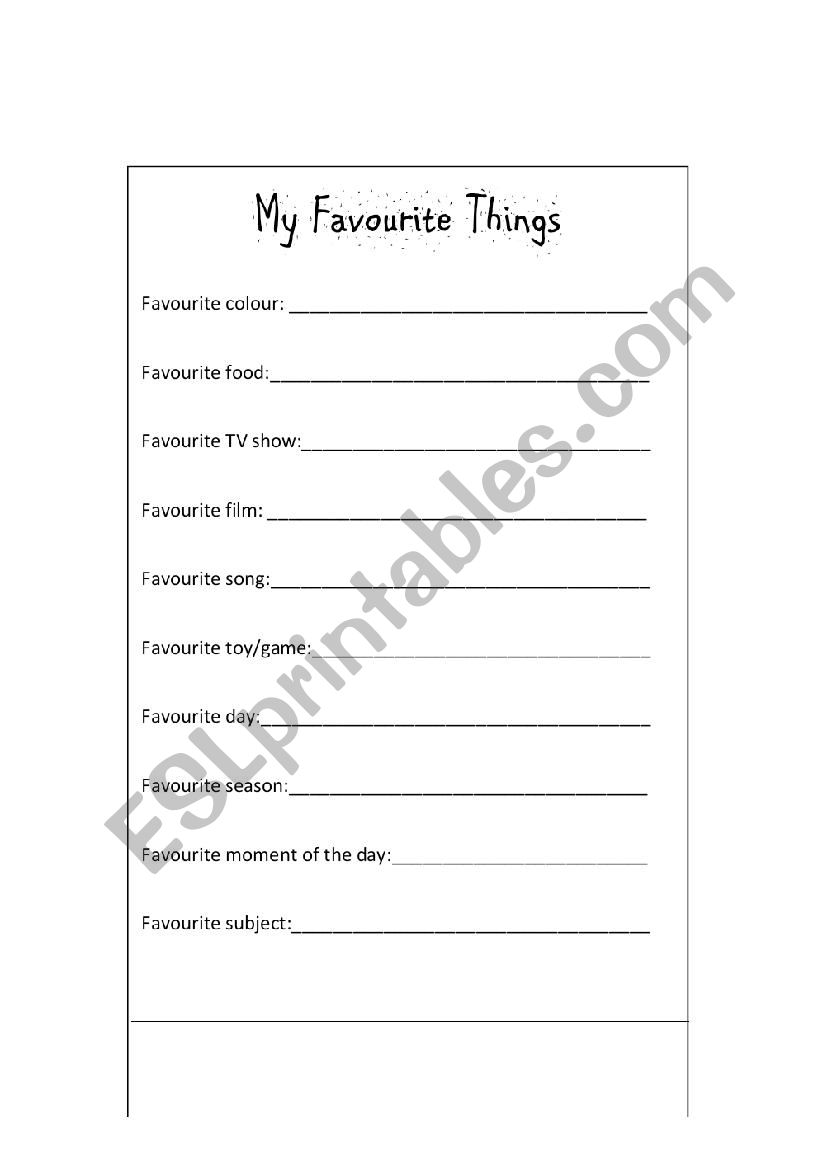 My Favourite Things worksheet