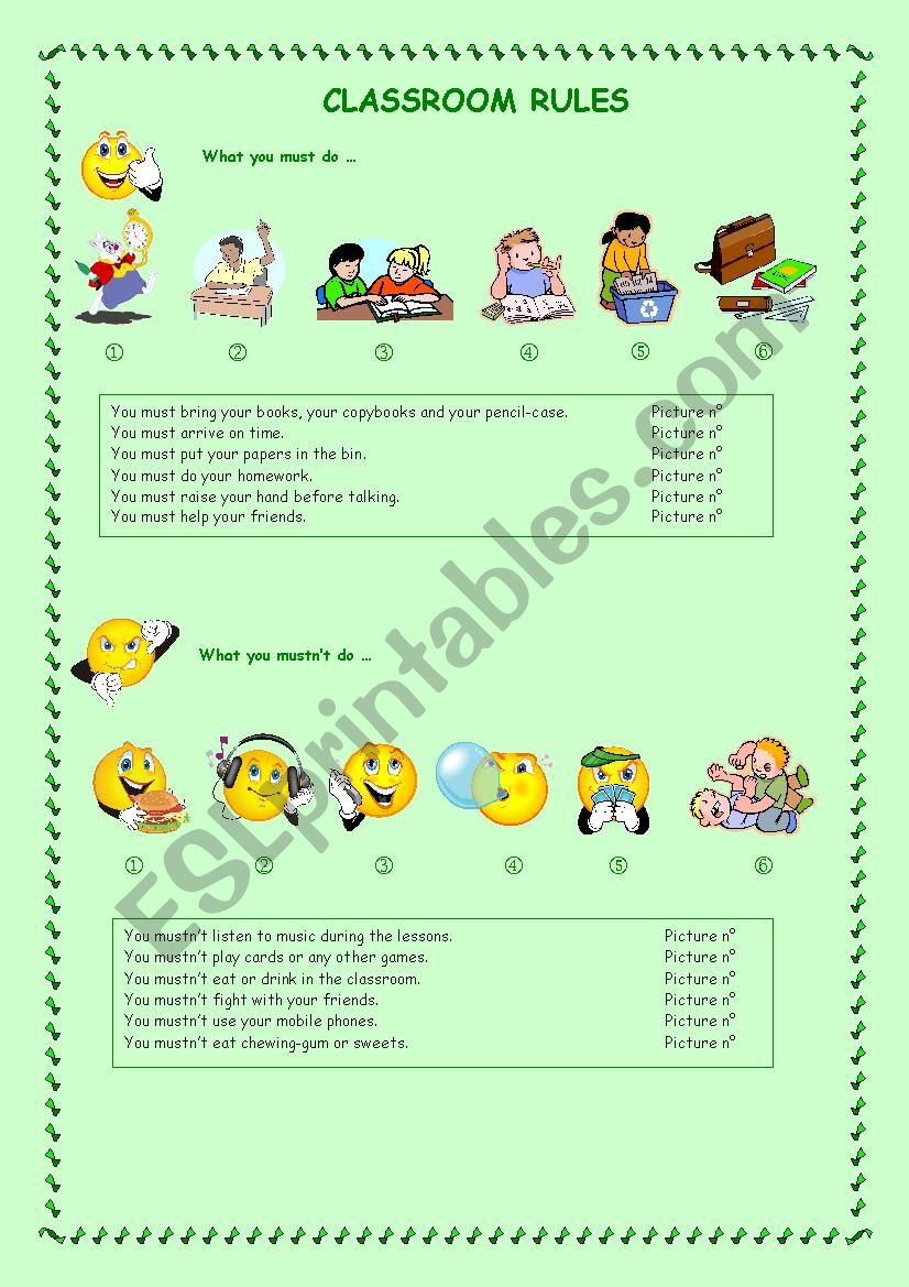 Classroom rules worksheet