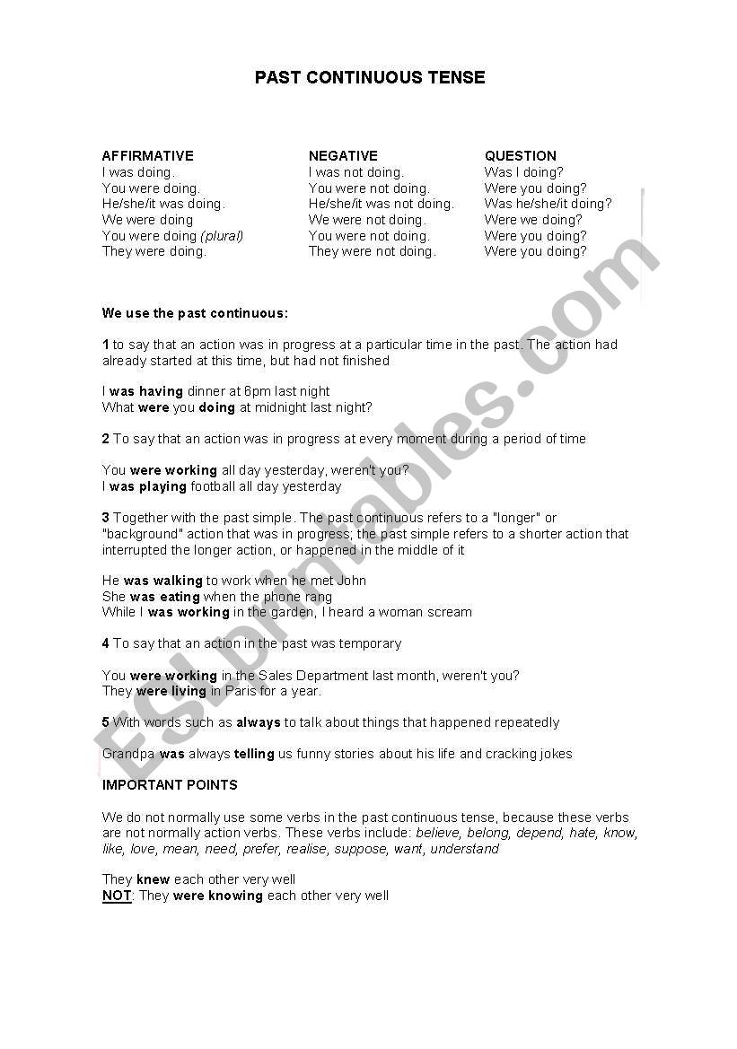 Past Continuous Tense worksheet