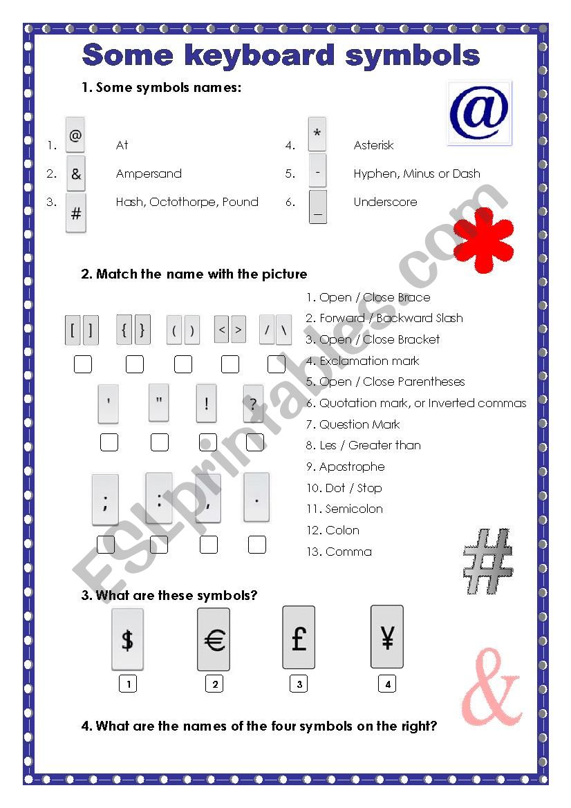Some Keyboard Symbols worksheet