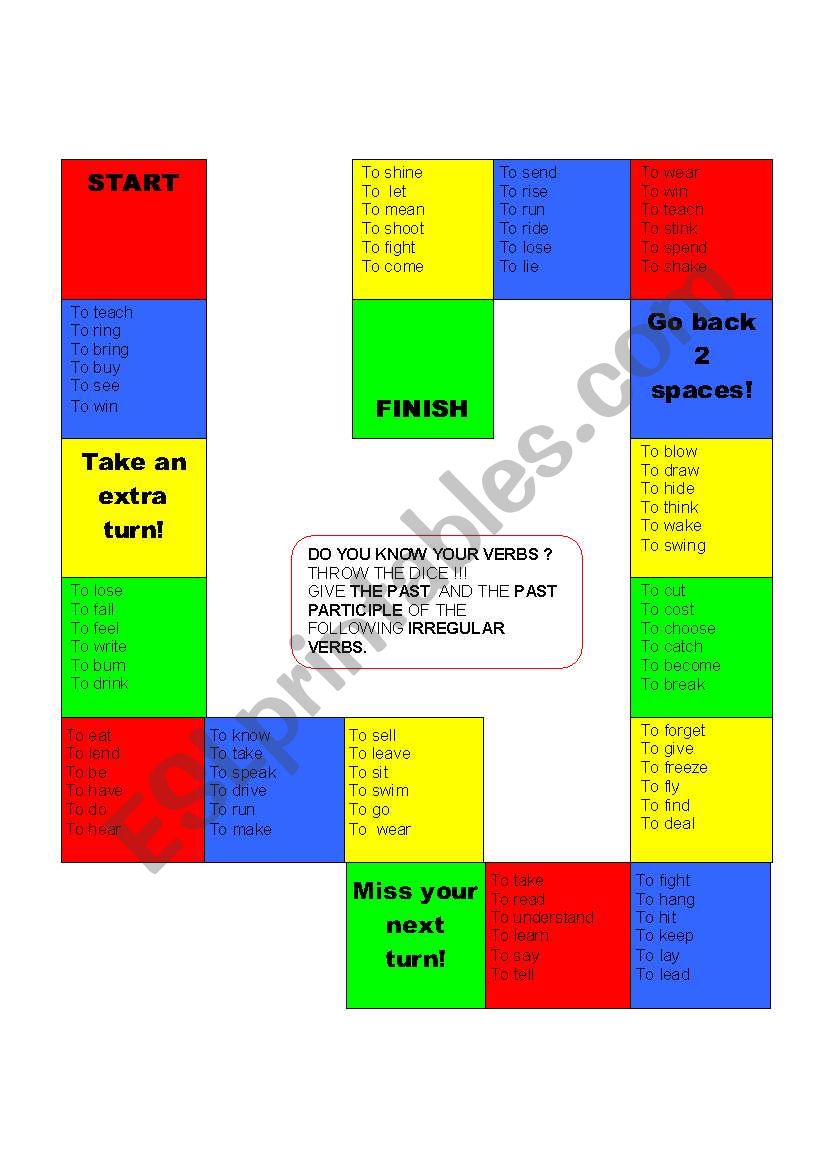 irregular verb game worksheet