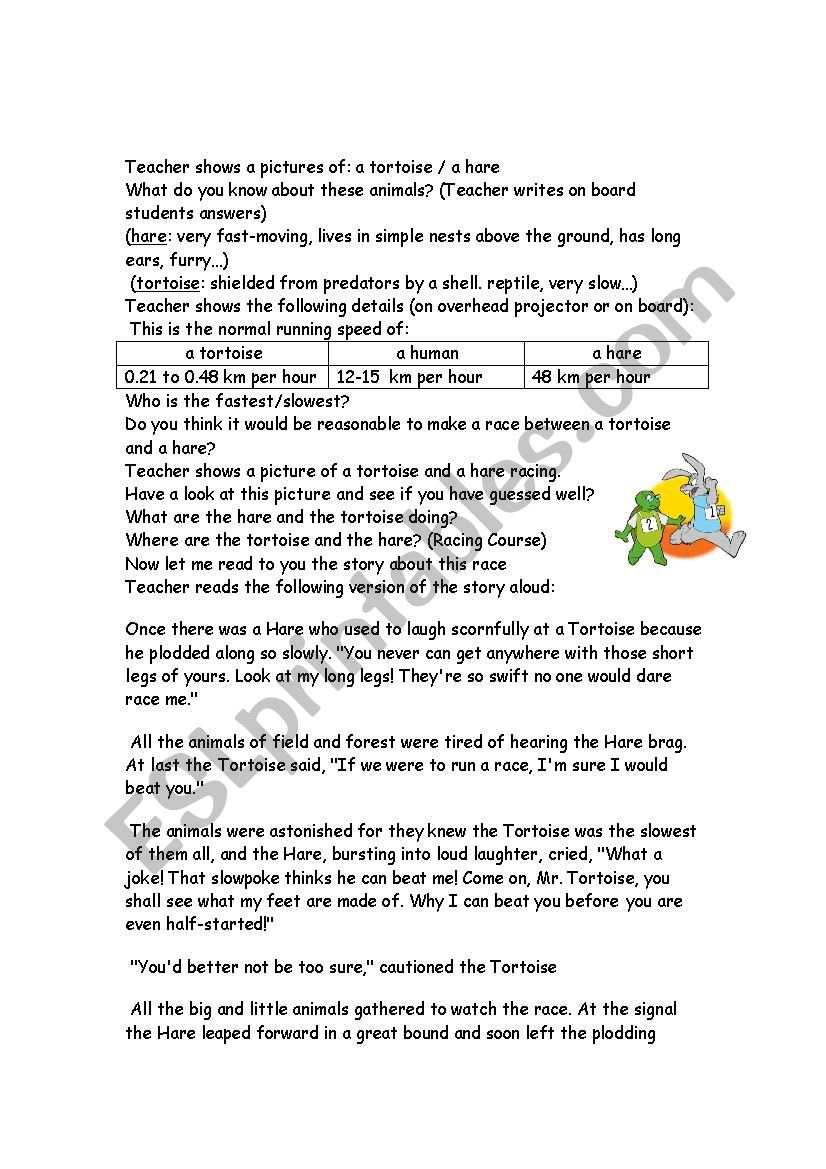 The Tortoise and the Hare  worksheet
