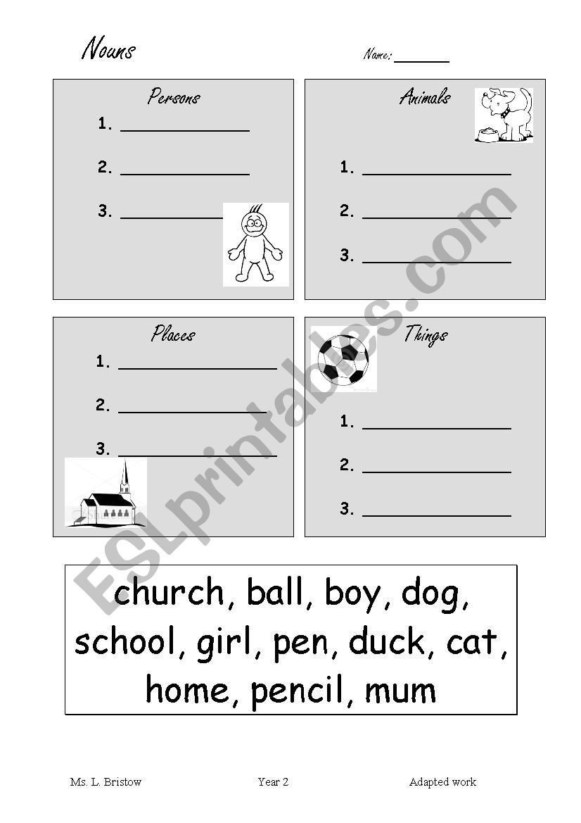 Nouns Category worksheet