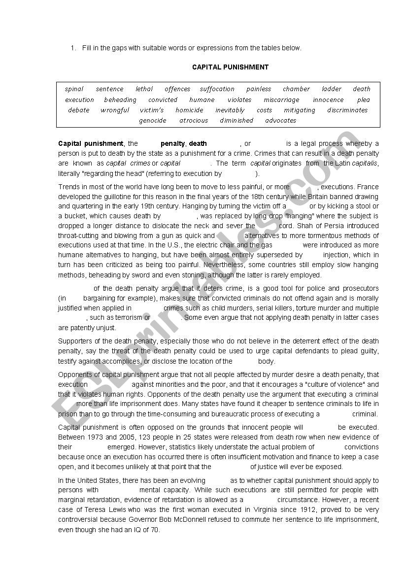 Capital Punishment worksheet