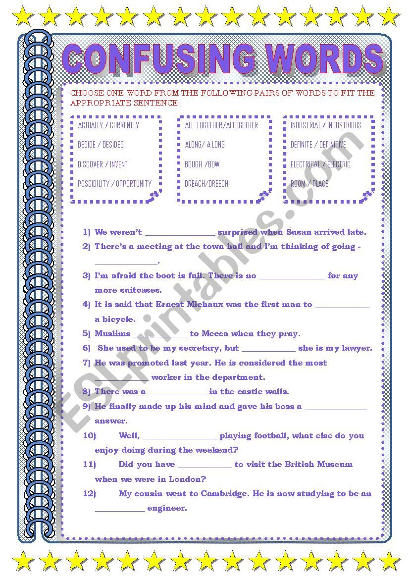 CONFUSING WORDS worksheet