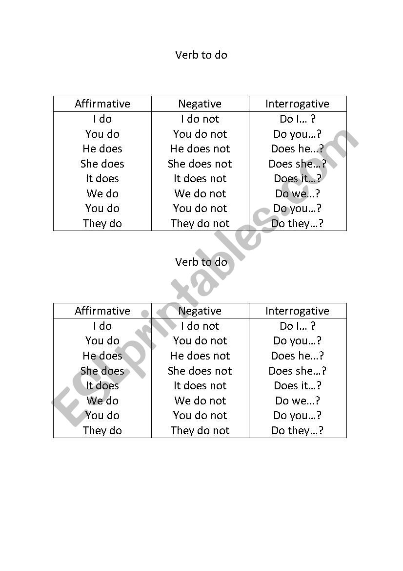 Verb to do worksheet