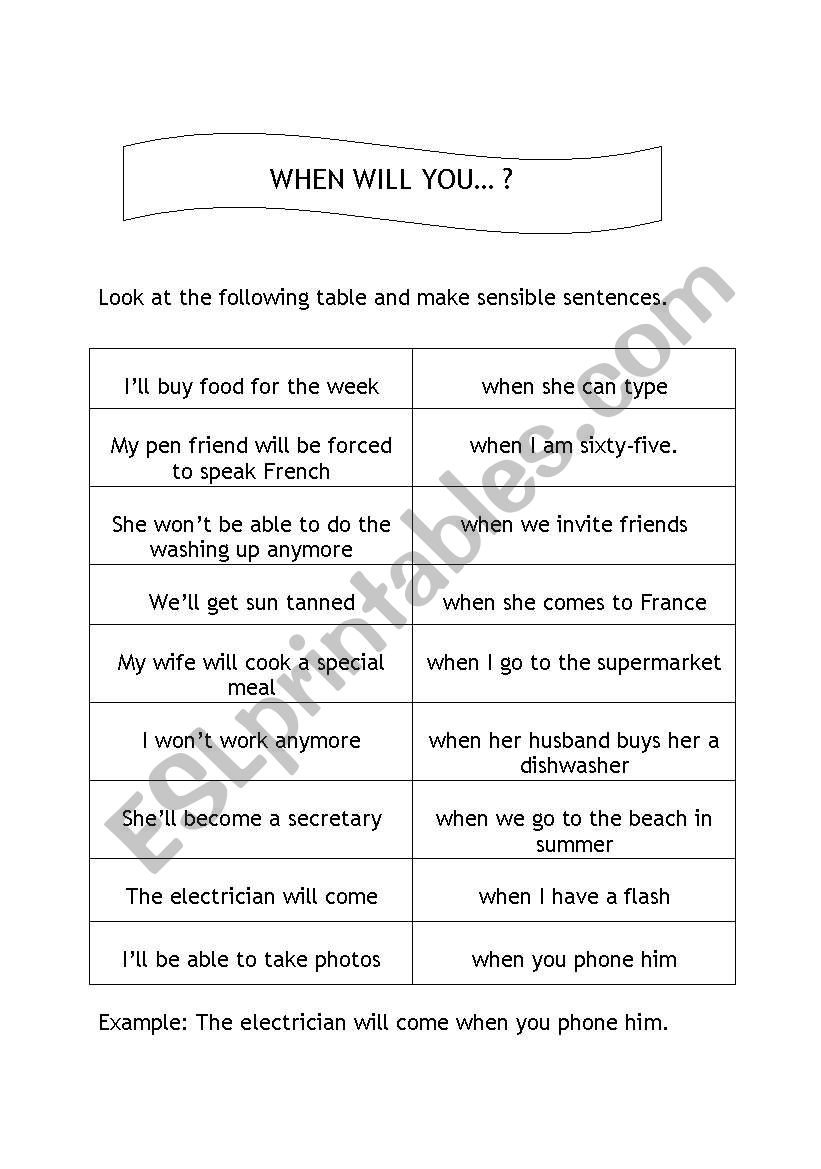 When will you...? worksheet