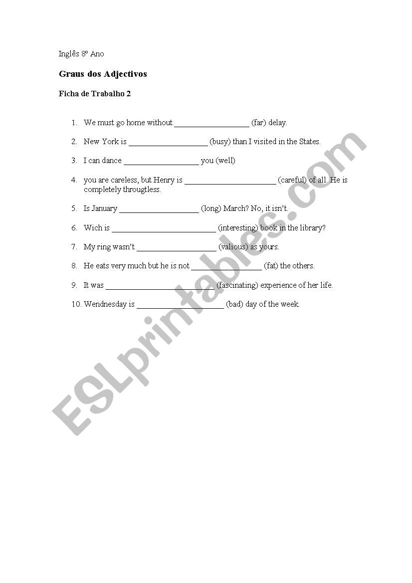 Adjectrives Degree worksheet