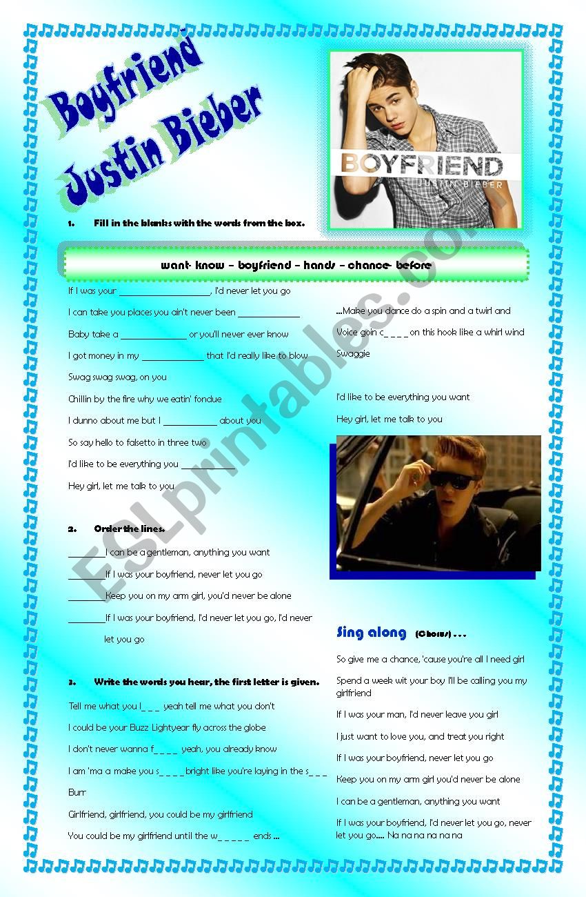 Boyfriend Justin Bieber worksheet