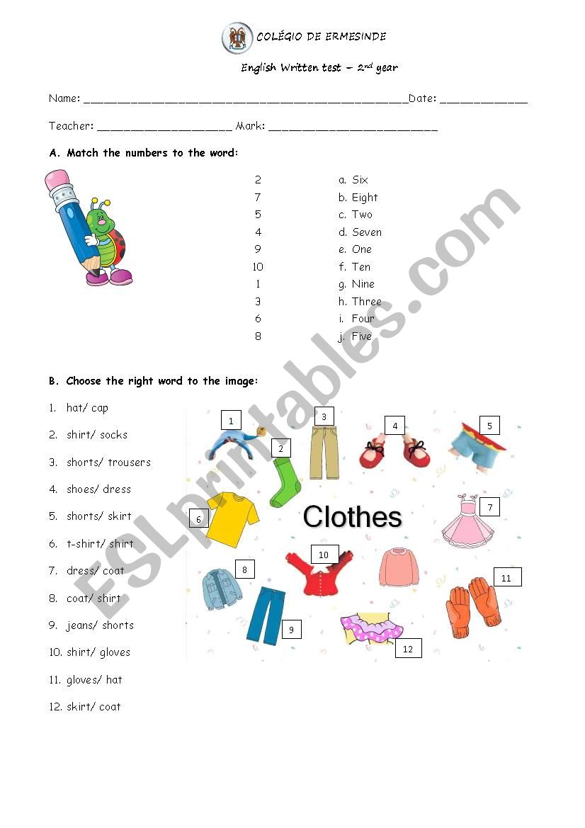 numbers and clothes worksheet